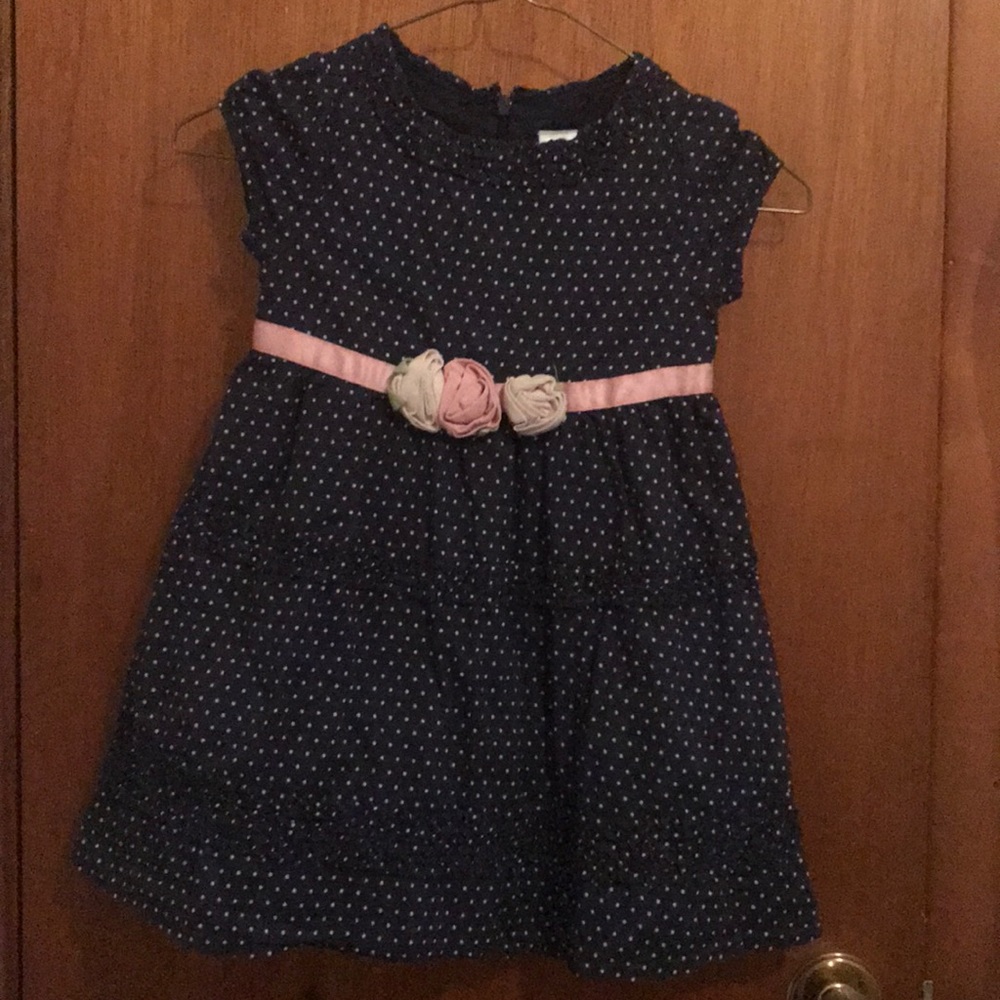 Gymboree navy polka dot dress w/roses